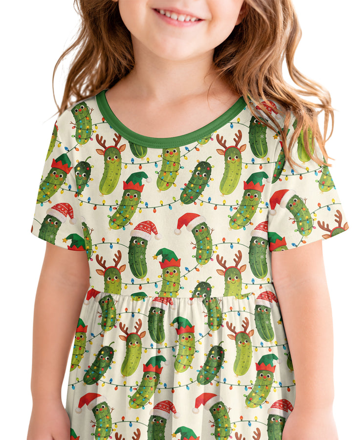 Cheerful Christmas Pickle Bamboo Twirl Dress