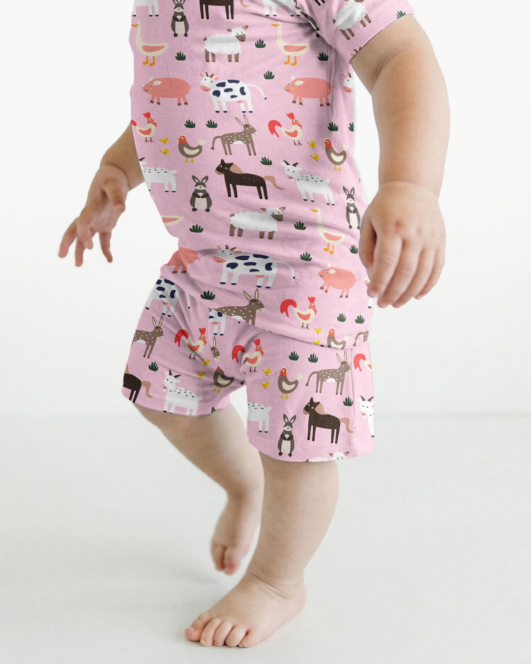 Pink Farm Animals Bamboo Two Piece Short Sleeve Shorts Pyjamas Set