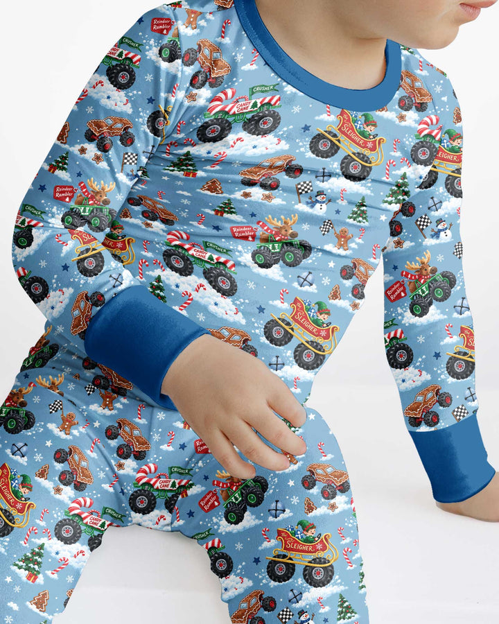 Holiday Monster Truck Bamboo Two Piece Long Sleeve Pajama Set