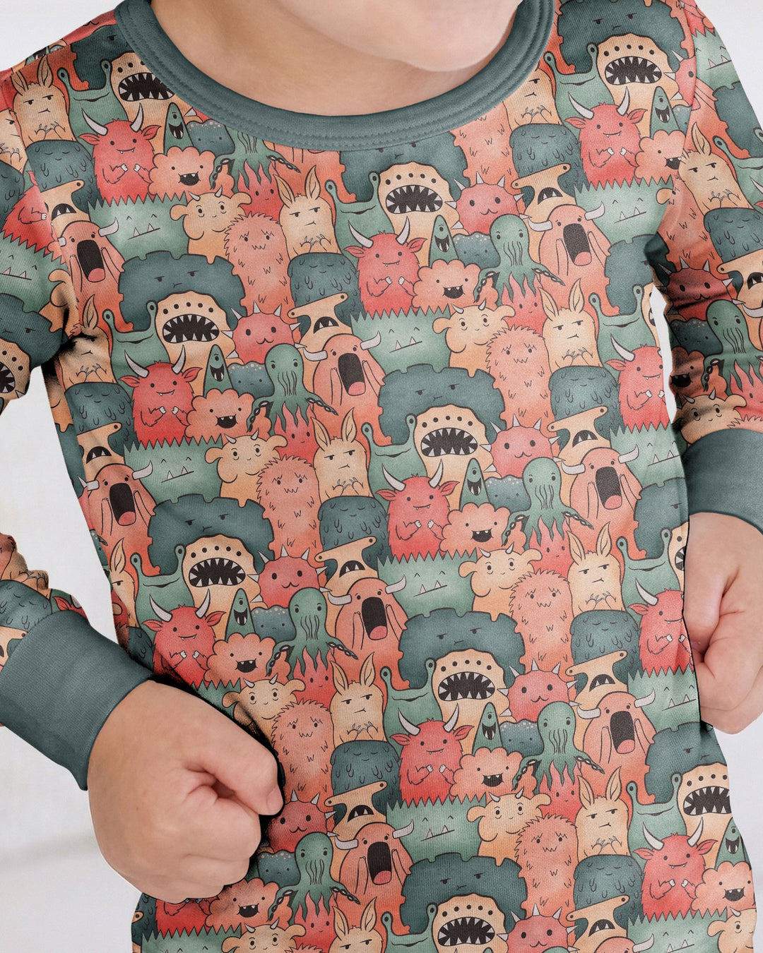 Cute Monster Crowd Bamboo Two Piece Long Sleeve Pajama Set