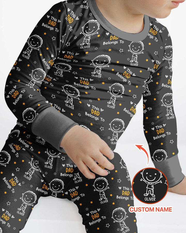 Custom Name This Dad Belongs To Doodle Bamboo Two Piece Long Sleeve Pajama Set