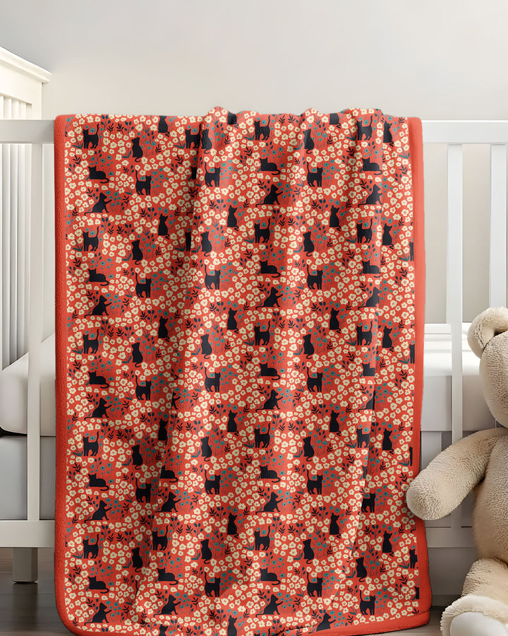 Black Cat Ditsy Bamboo Blanket