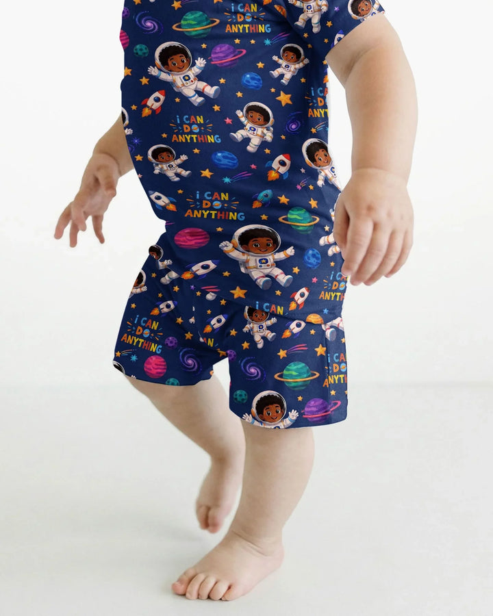 Black Astronaut I Can Do Anything Bamboo Two Piece Short Sleeve Shorts Pajama Set