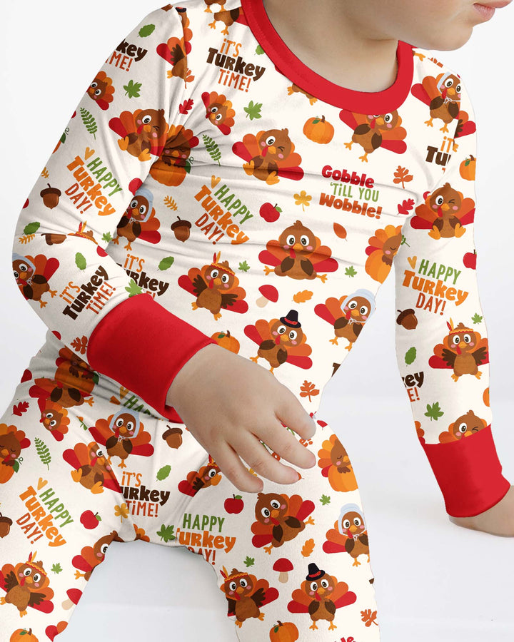 Happy Turkey Day Bamboo Two Piece Long Sleeve Pajama Set
