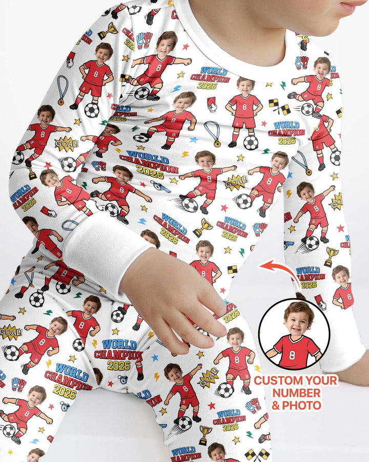 Custom Photo World Champion 2026 Family Matching Bamboo Two Piece Long Sleeve Pajama Set
