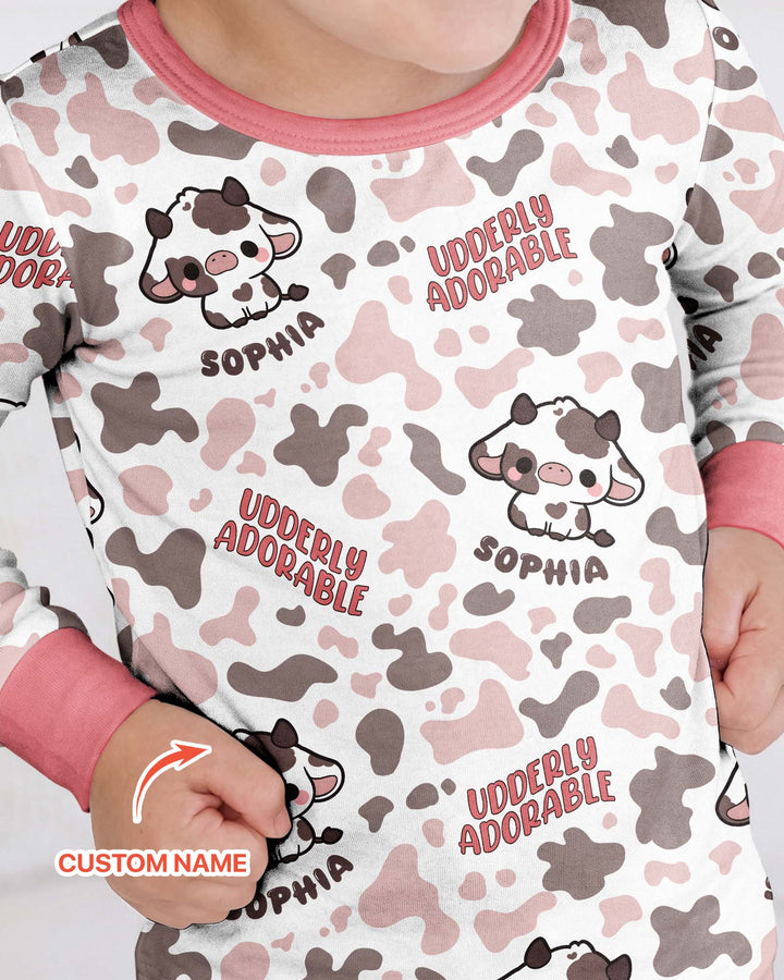 Udderly Adorable Custom Name Bamboo Two Piece Long Sleeve Pajama Set