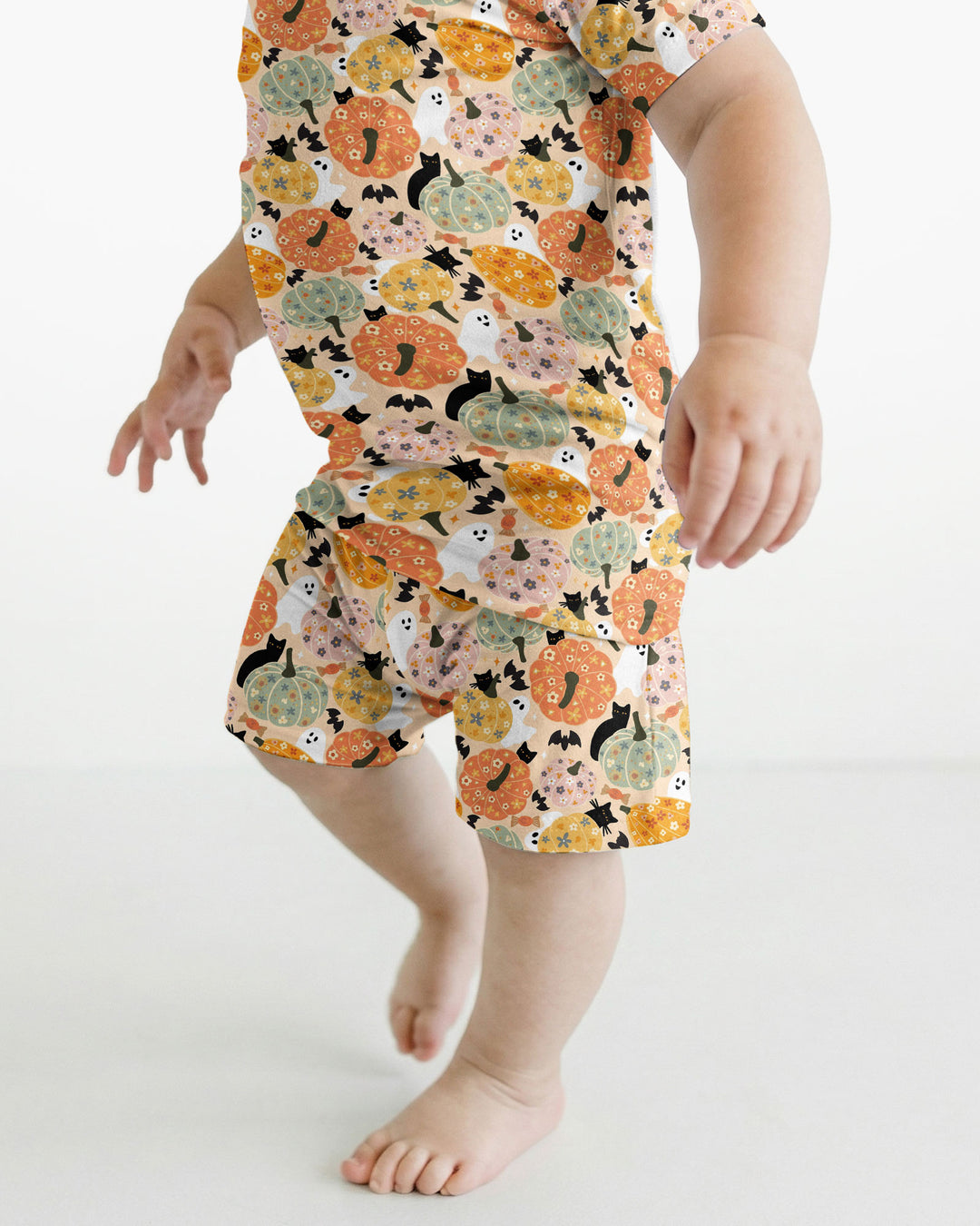 Floral Pumpkin Ghost Halloween Bamboo Two Piece Short Sleeve Shorts Pajama Set