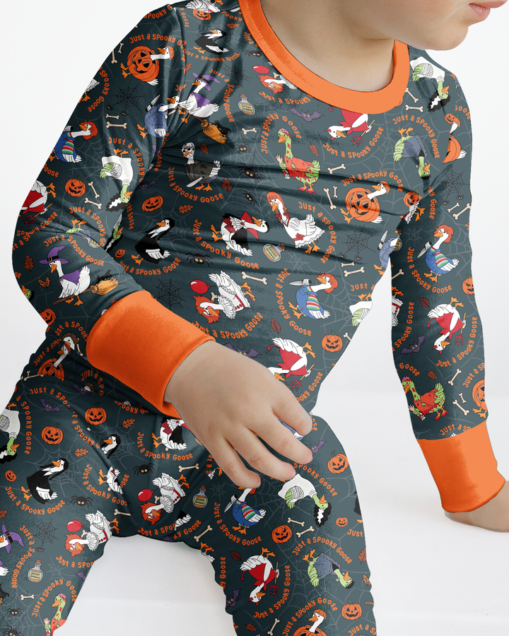Just A Spooky Goose Family Matching Bamboo Two Piece Long Sleeve Pajama Set