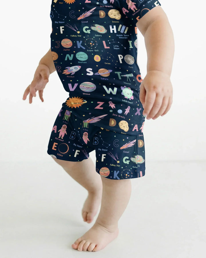 Space Alphabet Bamboo Two Piece Short Sleeve Shorts Pajama Set