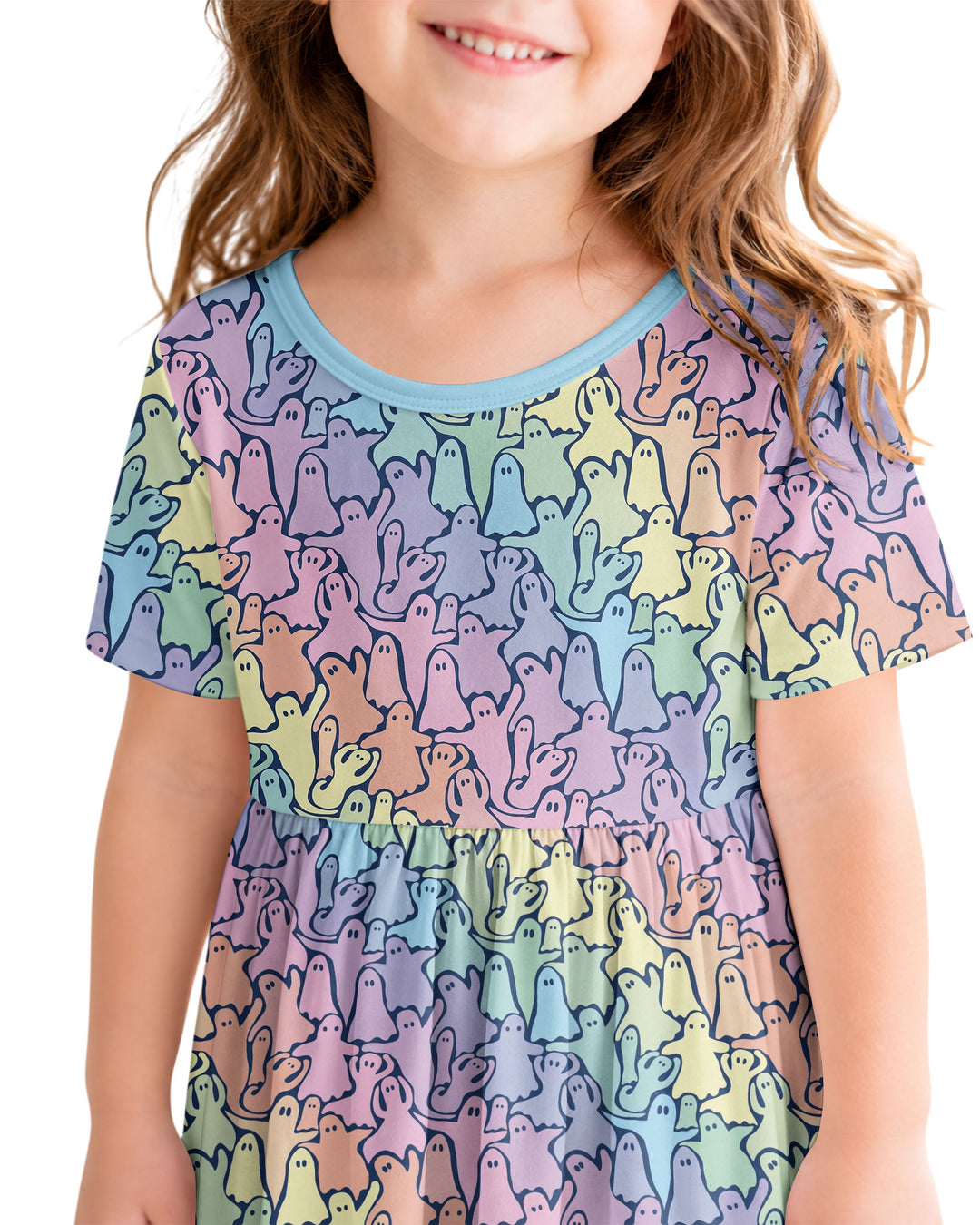Pastel Rainbow Ghost Halloween Bamboo Twirl Dress