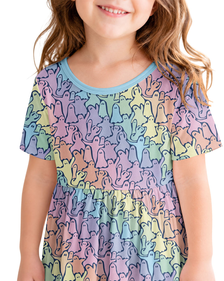 Pastel Rainbow Ghost Halloween Bamboo Twirl Dress