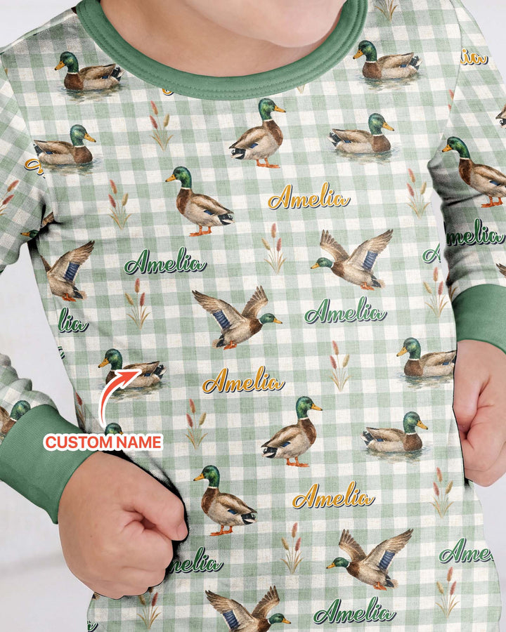 Mallard Duck Custom Name Bamboo Two Piece Long Sleeve Pajama Set