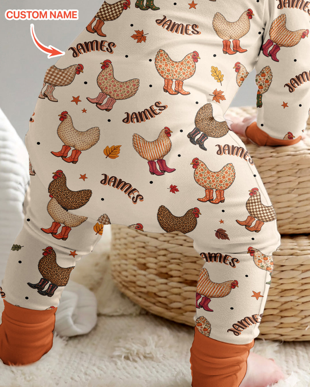 Custom Name Preppy Fall Chicken Bamboo Convertible Zippy