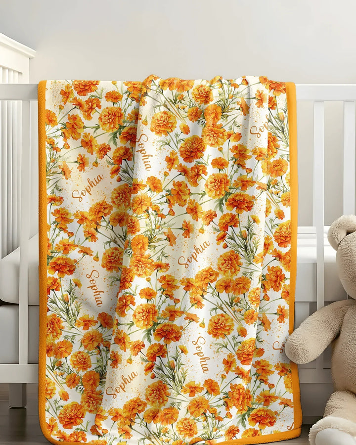 Custom Name Birth Month Flowers Bamboo Blanket