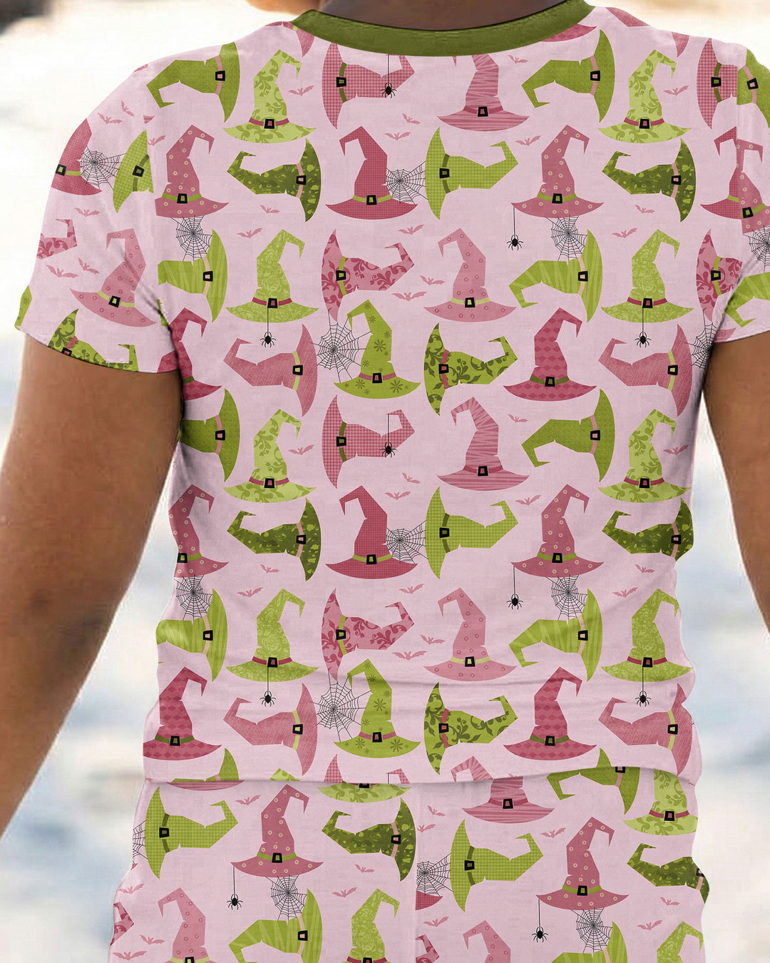 Pink Witch Hat Halloween Bamboo Two Piece Short Sleeve Pajama Set