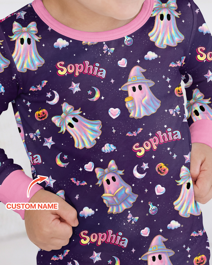 Holographic Cute Ghost Bamboo Two Piece Long Sleeve Pajama Set