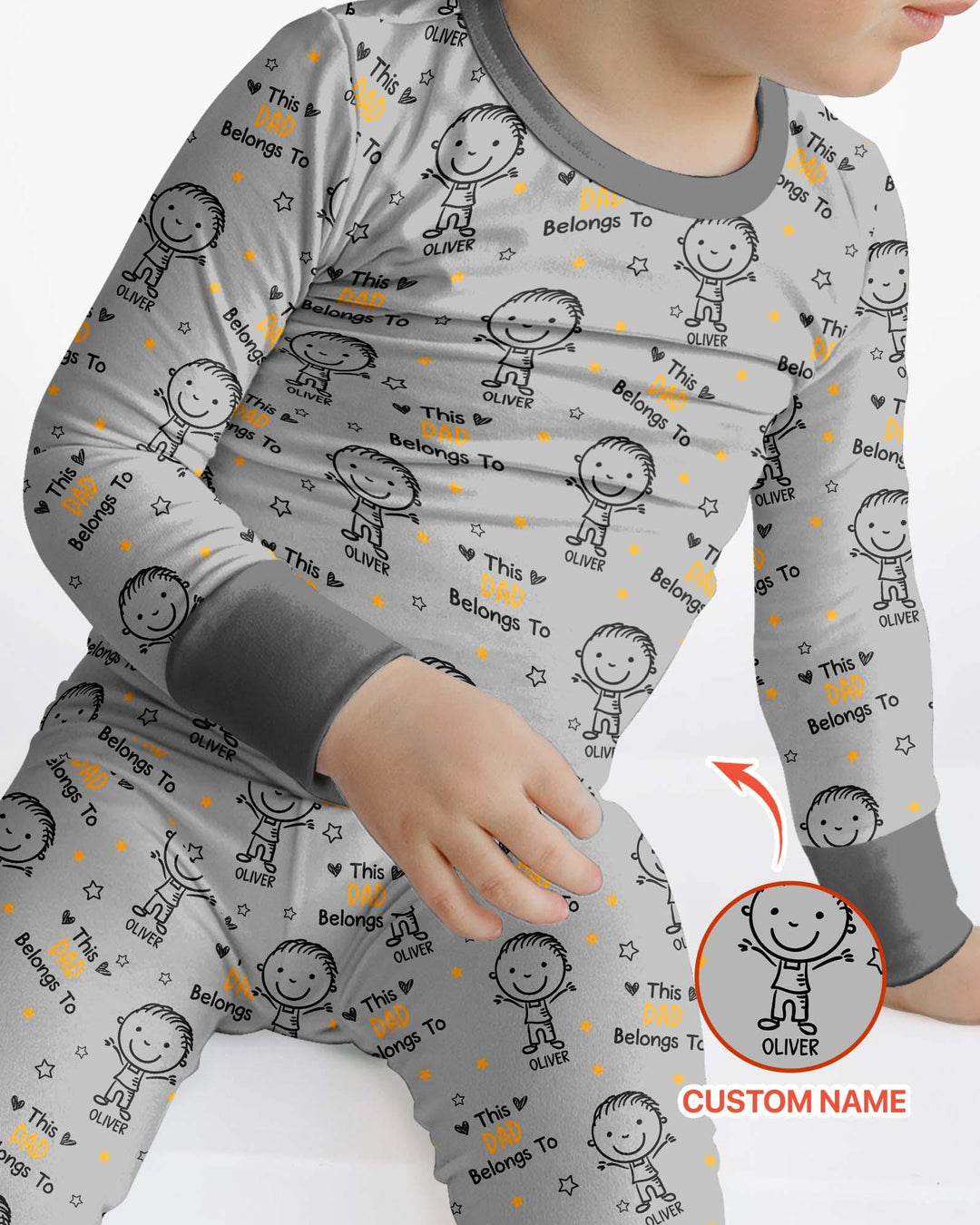 Custom Name This Dad Belongs To Doodle Bamboo Two Piece Long Sleeve Pajama Set
