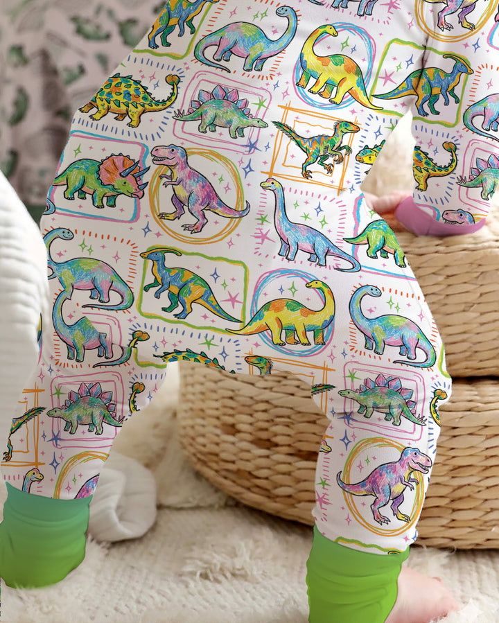 Dinosaur Colorful Stamps Bamboo Convertible Zippy