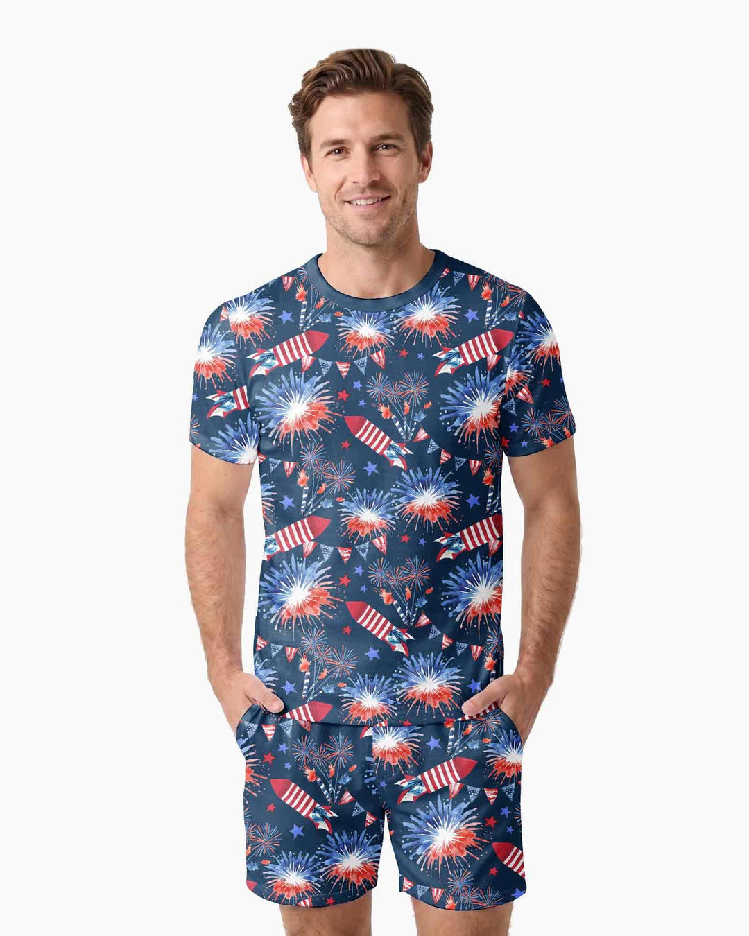 Firework Bamboo Men Short Sleeve Short Pajama Set