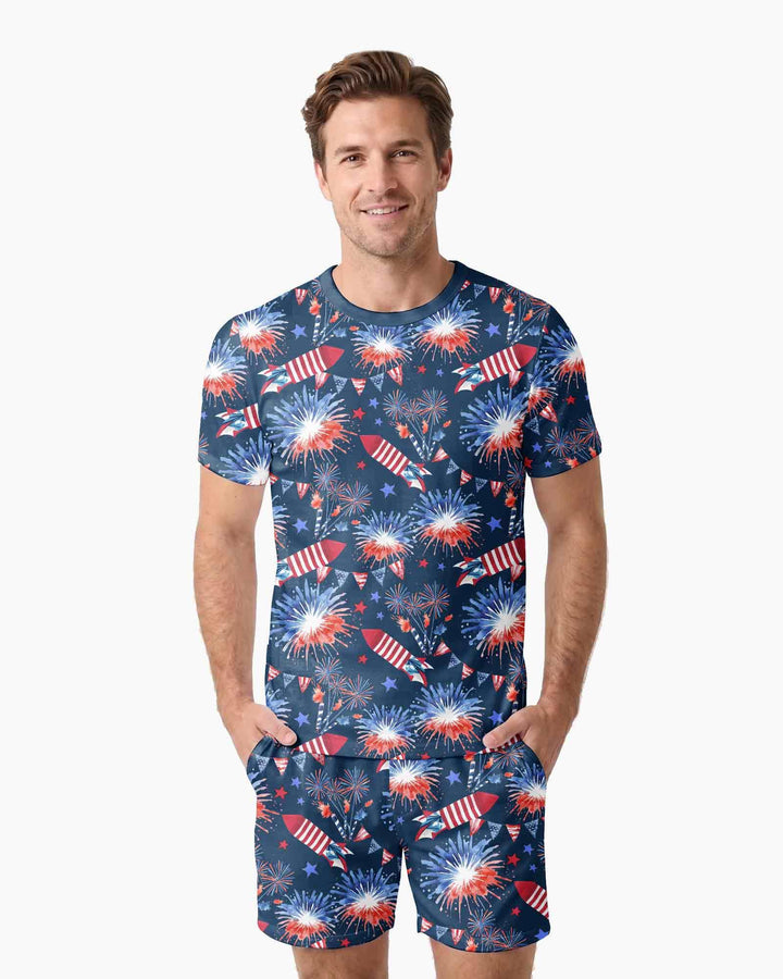 Firework Bamboo Men Short Sleeve Short Pajama Set