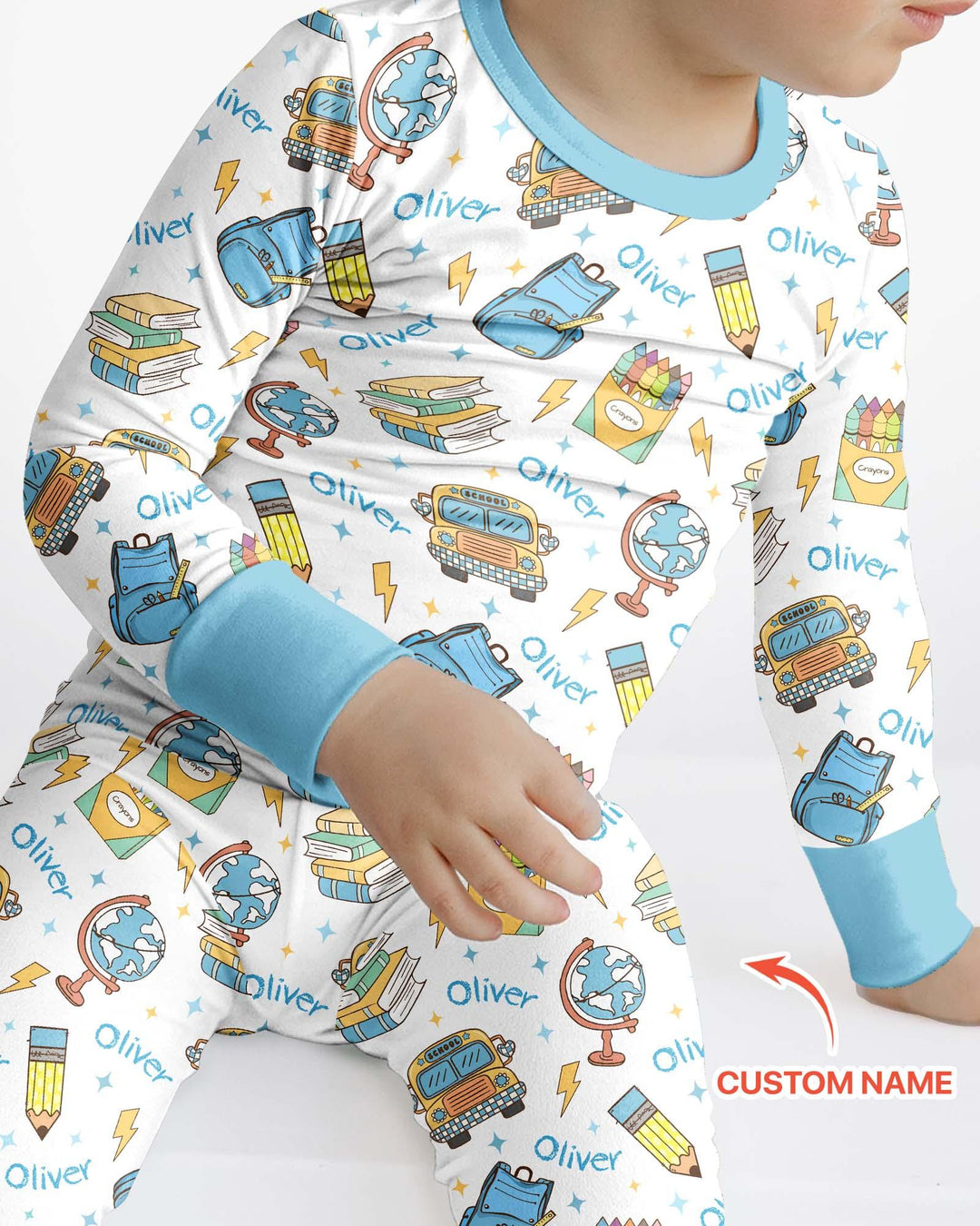 Custom Name Back To School Bamboo Two Piece Long Sleeve Pajama Set