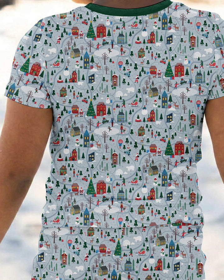 Snowy Christmas Village Map Bamboo Two Piece Short Sleeve Pajama Set