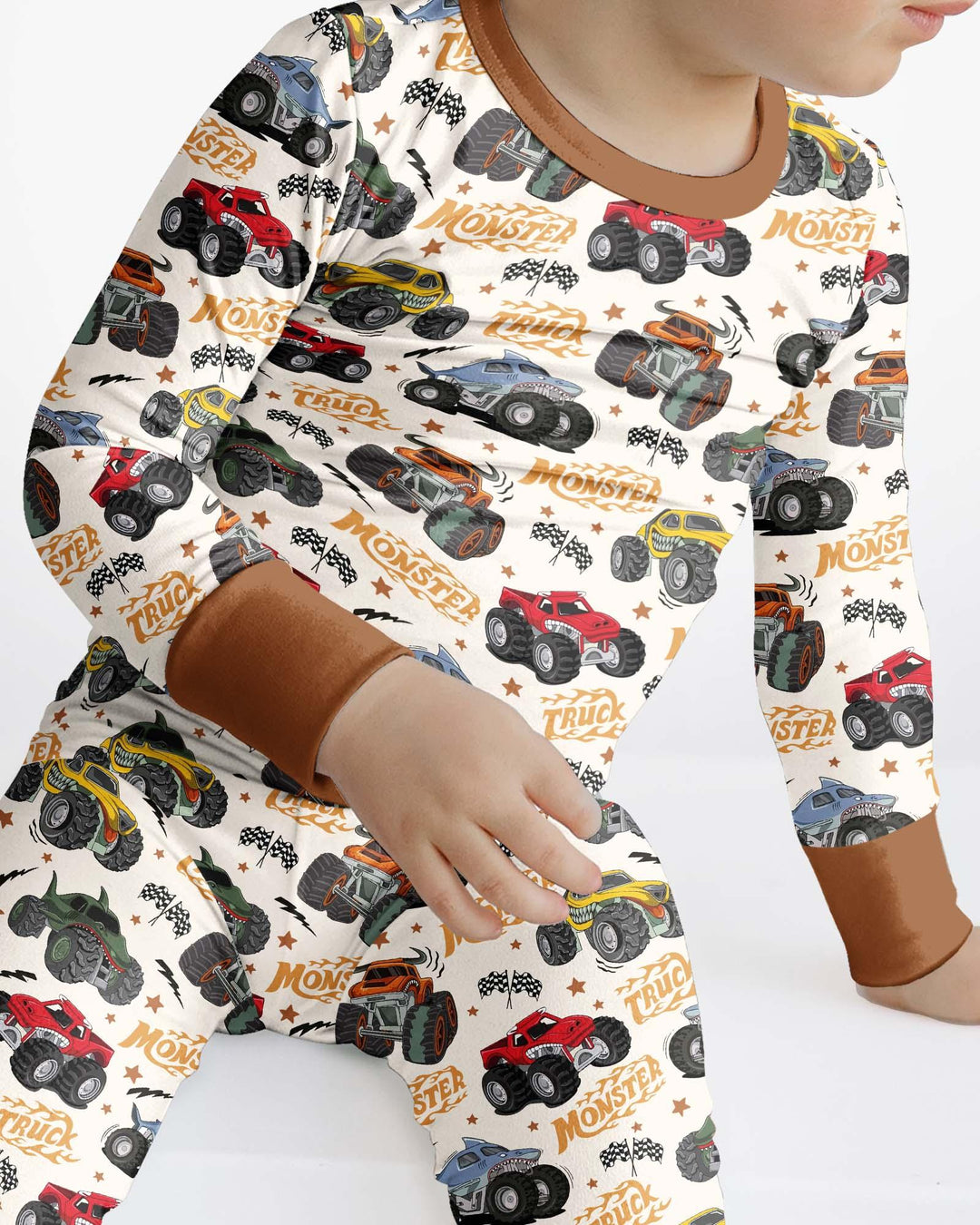 Vroom Vroom Monster Truck Bamboo Two Piece Long Sleeve Pajama Set