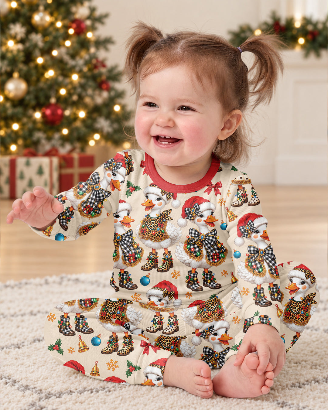 Holly Jolly Cowgirl Ducks Bamboo Two Piece Long Sleeve Pajama Set