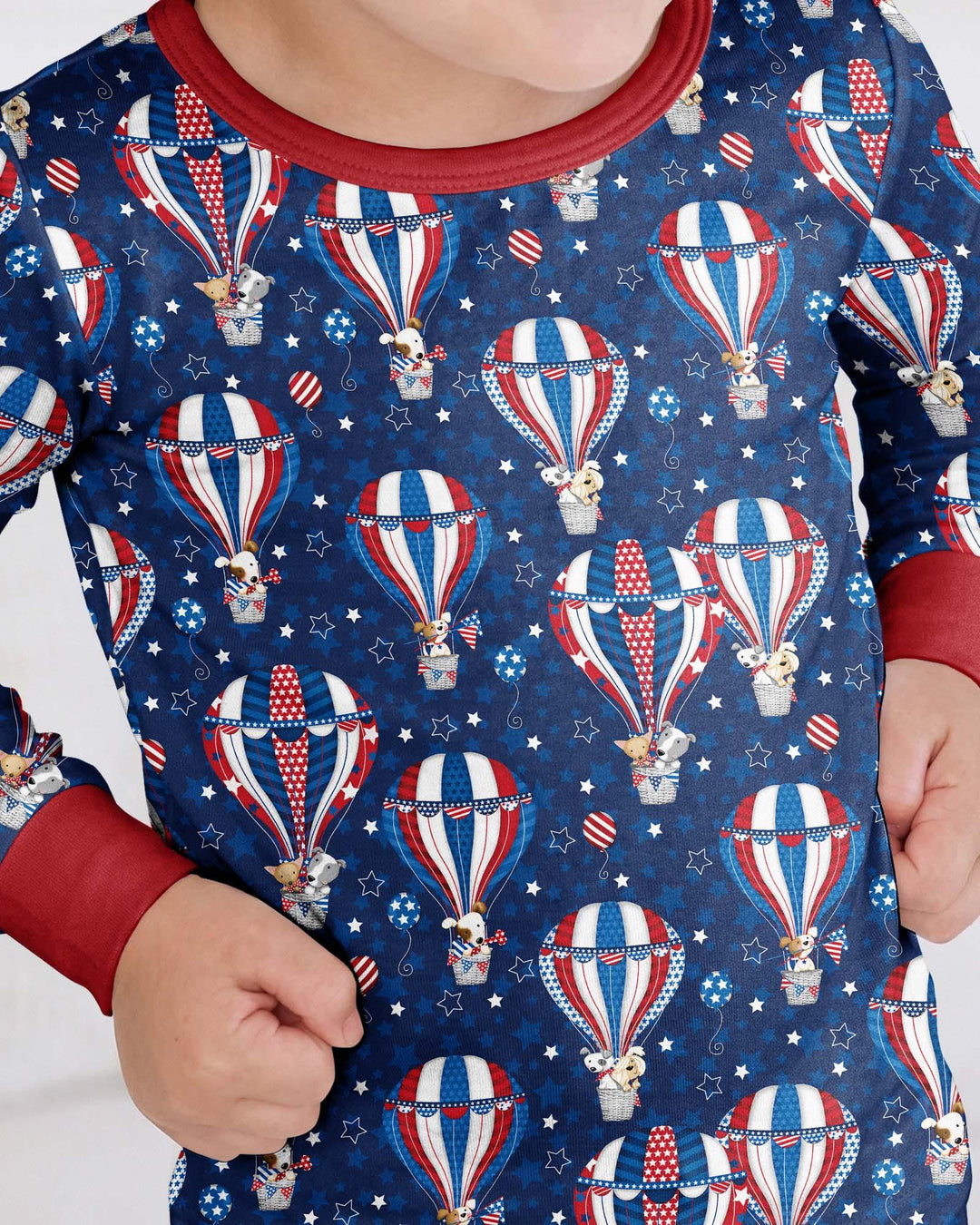 Patriotic Pups in Hot Air Balloons Family Matching Bamboo Two Piece Long Sleeve Pajama Set