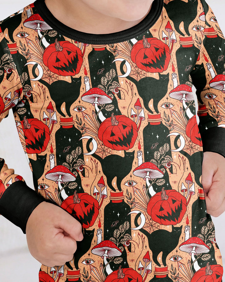 Black Cat And Pumpkin Halloween Bamboo Two Piece Long Sleeve Pajama Set