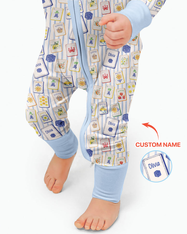 Coastal Mahjong Custom Name Mommy & Me Matching Bamboo Convertible Zippy