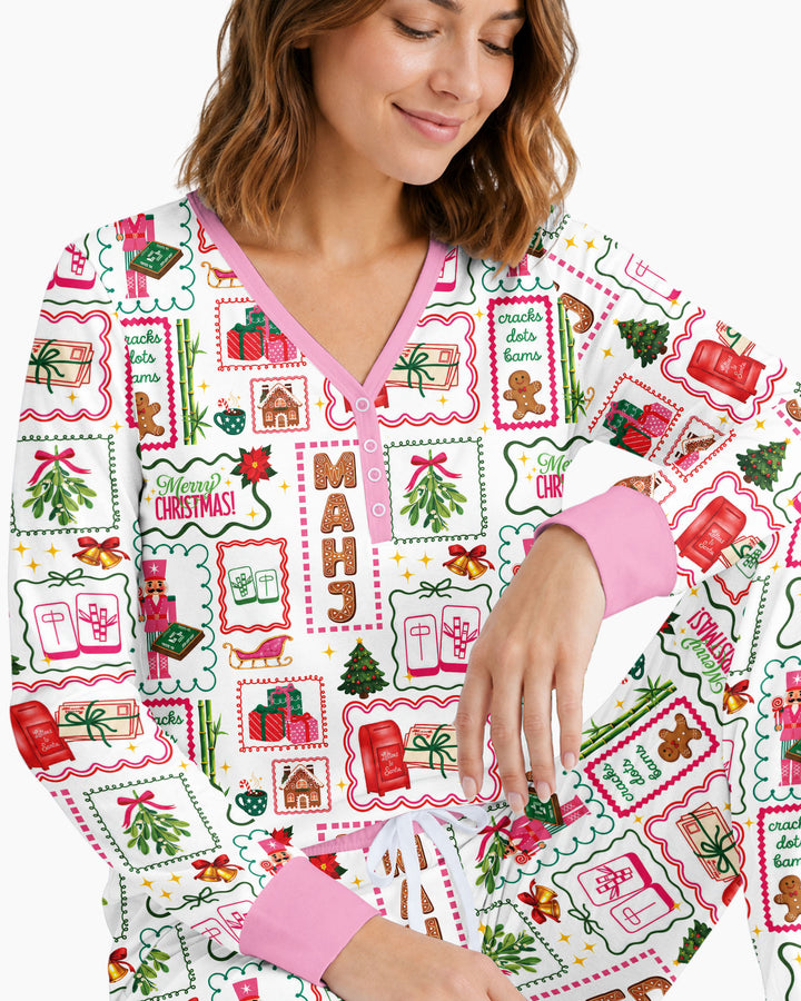 Preppy Christmas Mahjong Bamboo Women Pajama Set