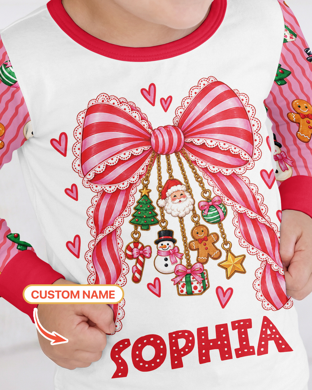 Holly Jolly Custom Name Mommy & Me Matching Bamboo Two Piece Long Sleeve Pajama Set