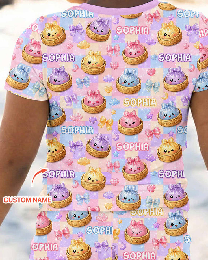 Custom Name Coquette Glitter Dumpling Bamboo Two Piece Short Sleeve Pajama Set