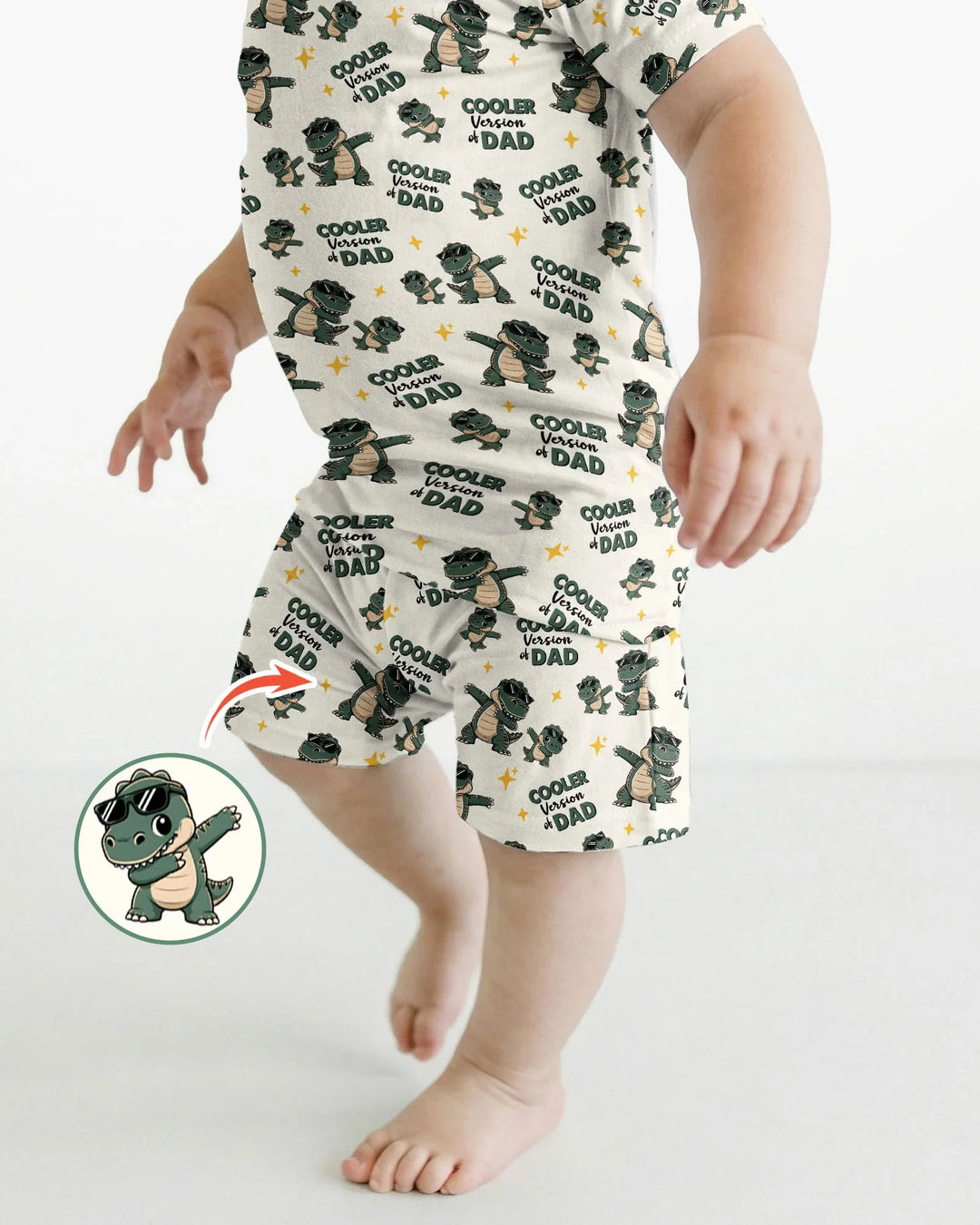 Cool Dino Daddy & Me Matching Bamboo Two Piece Short Sleeve Shorts Pajama Set