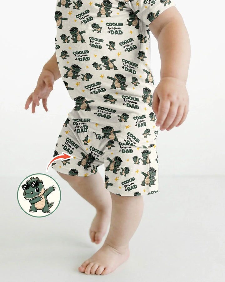 Cool Dino Daddy & Me Matching Bamboo Two Piece Short Sleeve Shorts Pajama Set