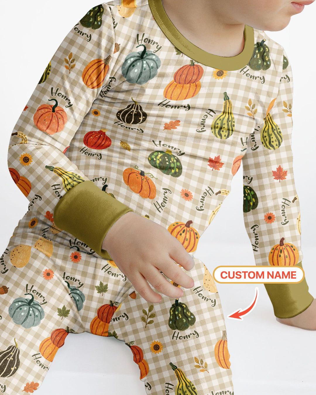 Pumpkin Patch Custom Name Bamboo Two Piece Long Sleeve Pajama Set