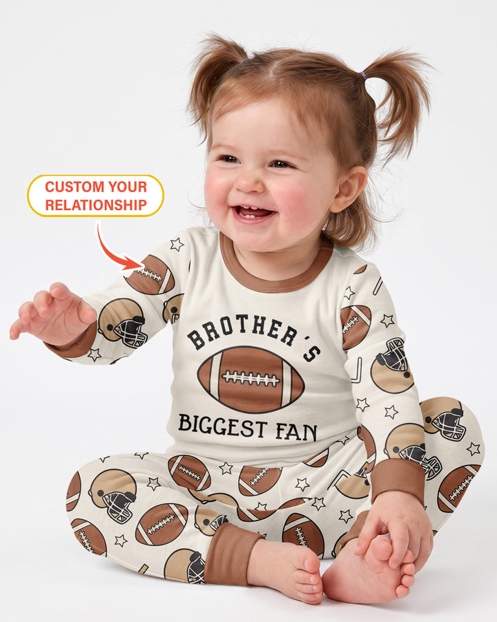 Personalized Football Brother's Biggest Fan Bamboo Two Piece Long Sleeve Pajama Set