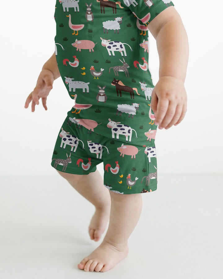 Green Farm Animals Bamboo Two Piece Short Sleeve Shorts Pyjamas Set