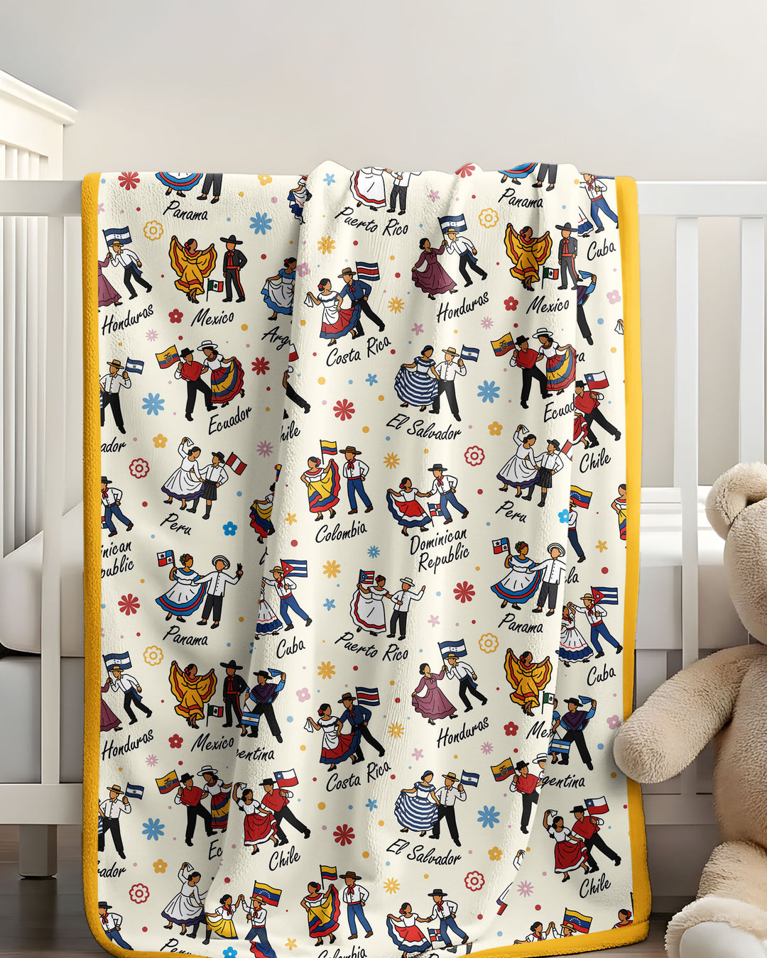 Hispanic Traditional Folkloric Dress Bamboo Blanket