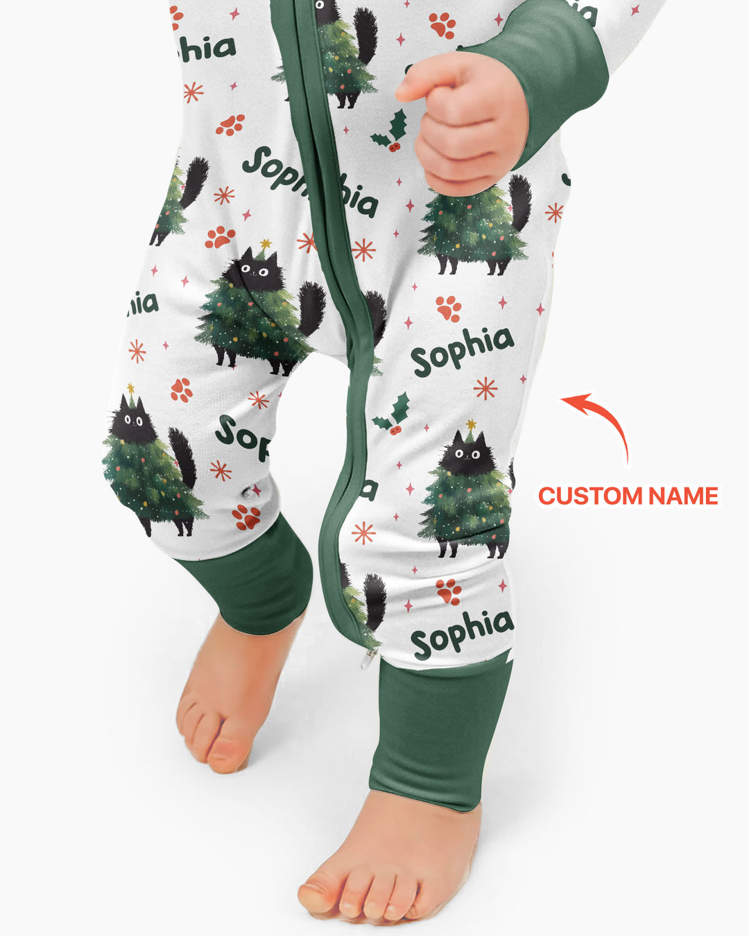 Custom Name Black Cat Christmas Bamboo Convertible Zippy