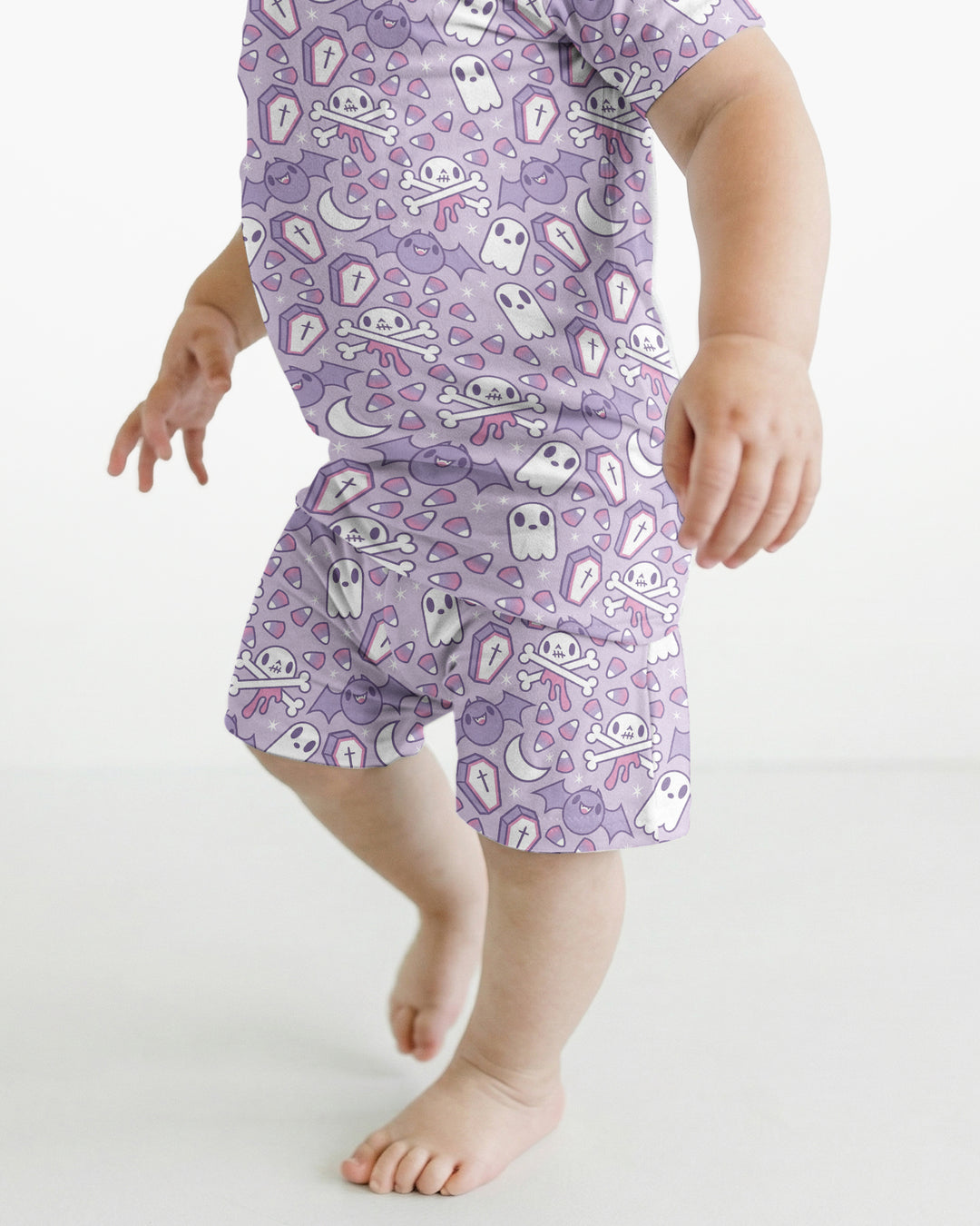 Cute Ghost Halloween Pastel Purple Spooky Bamboo Two Piece Short Sleeve Shorts Pajama Set
