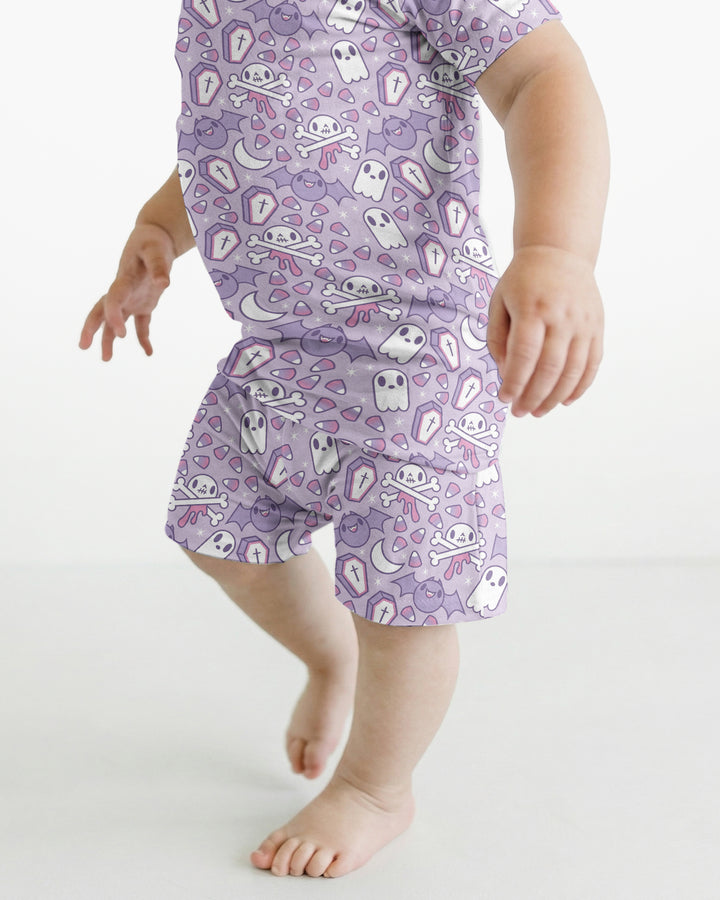 Cute Ghost Halloween Pastel Purple Spooky Bamboo Two Piece Short Sleeve Shorts Pajama Set
