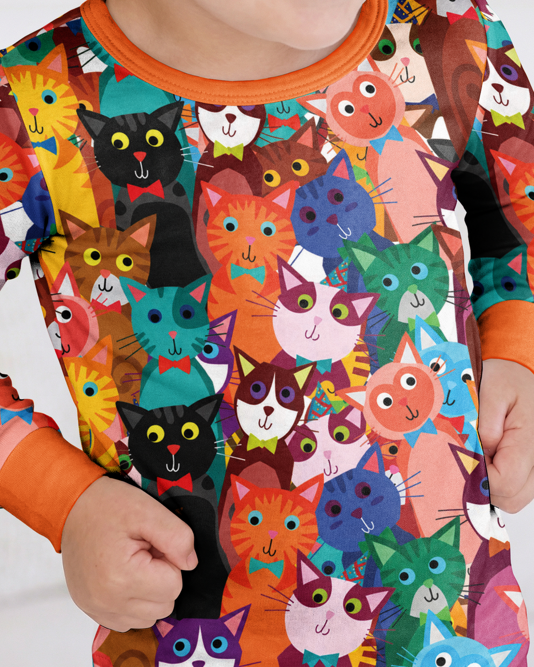 Colorful Cat Pattern Pattern Bamboo Two Piece Long Sleeve Pajama Set