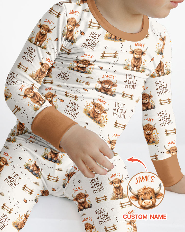 Holy Cow I'm Cute Personalized Bamboo Two Piece Long Sleeve Pajama Set