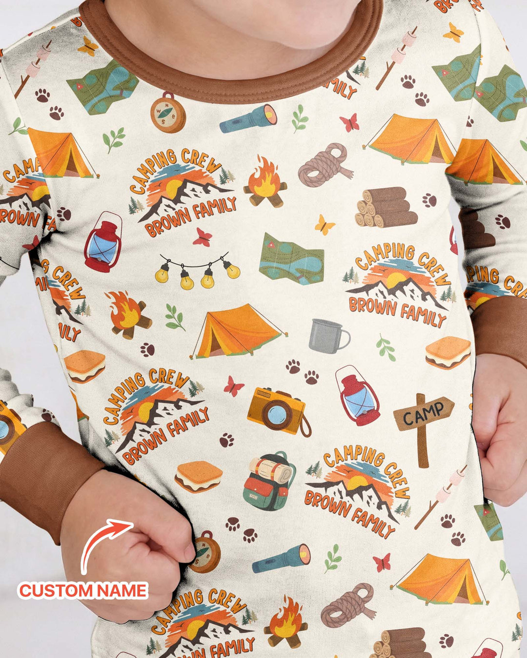Custom Name Camping Crew Family Matching Bamboo Two Piece Long Sleeve Pajama Set