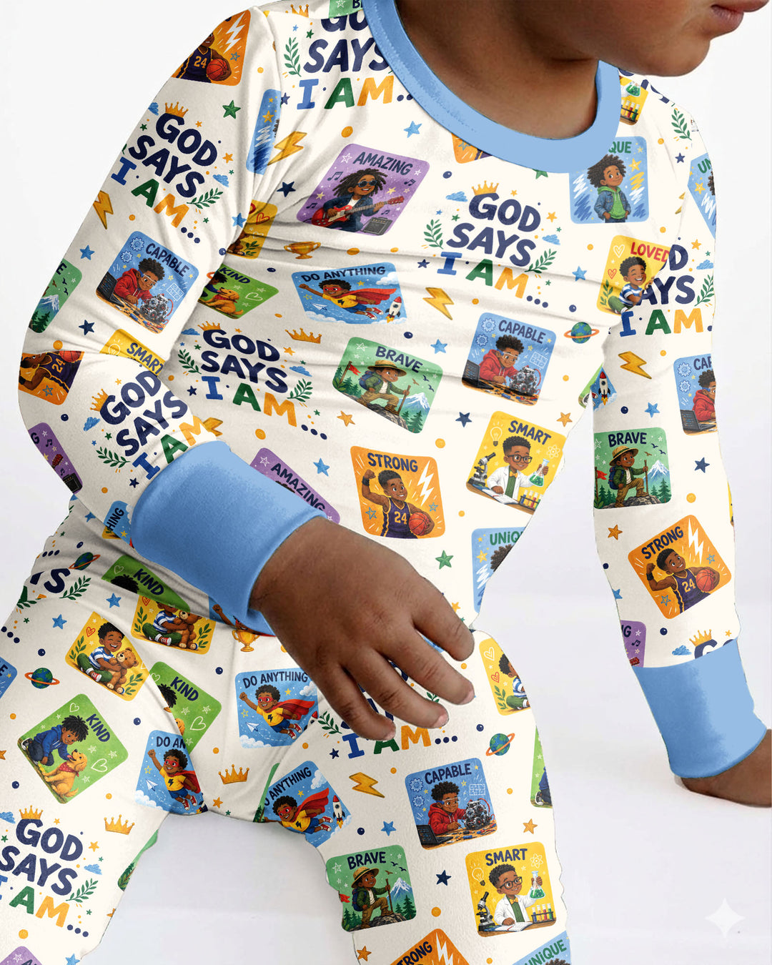 God Says I Am Black Boy Bamboo Two Piece Long Sleeve Pajama Set
