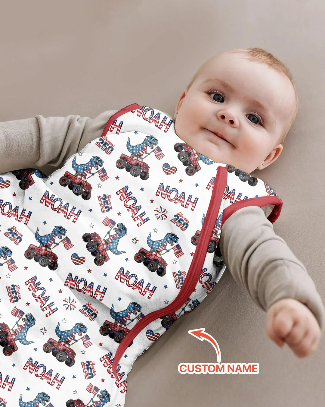 Custom Name American Flag Dinosaur Bamboo Sleep Bag