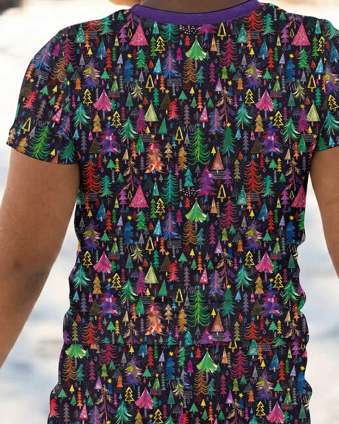 Christmas Holiday Colorful Trees Bamboo Two Piece Short Sleeve Pajama Set