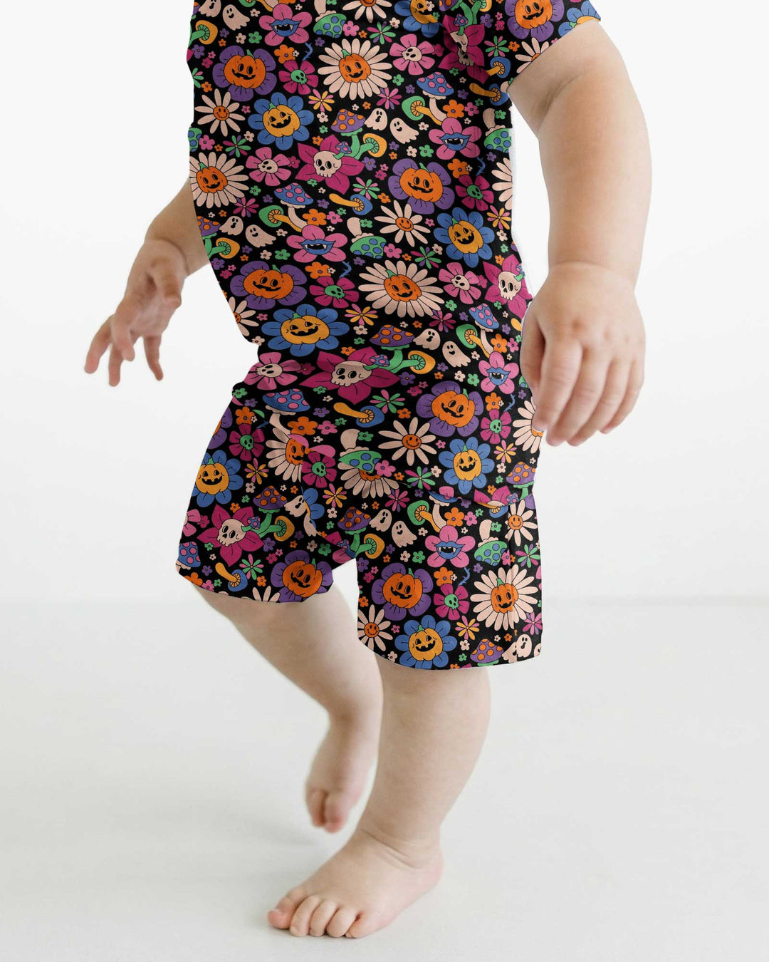 Halloween Flowers Bamboo Two Piece Short Sleeve Shorts Pajama Set